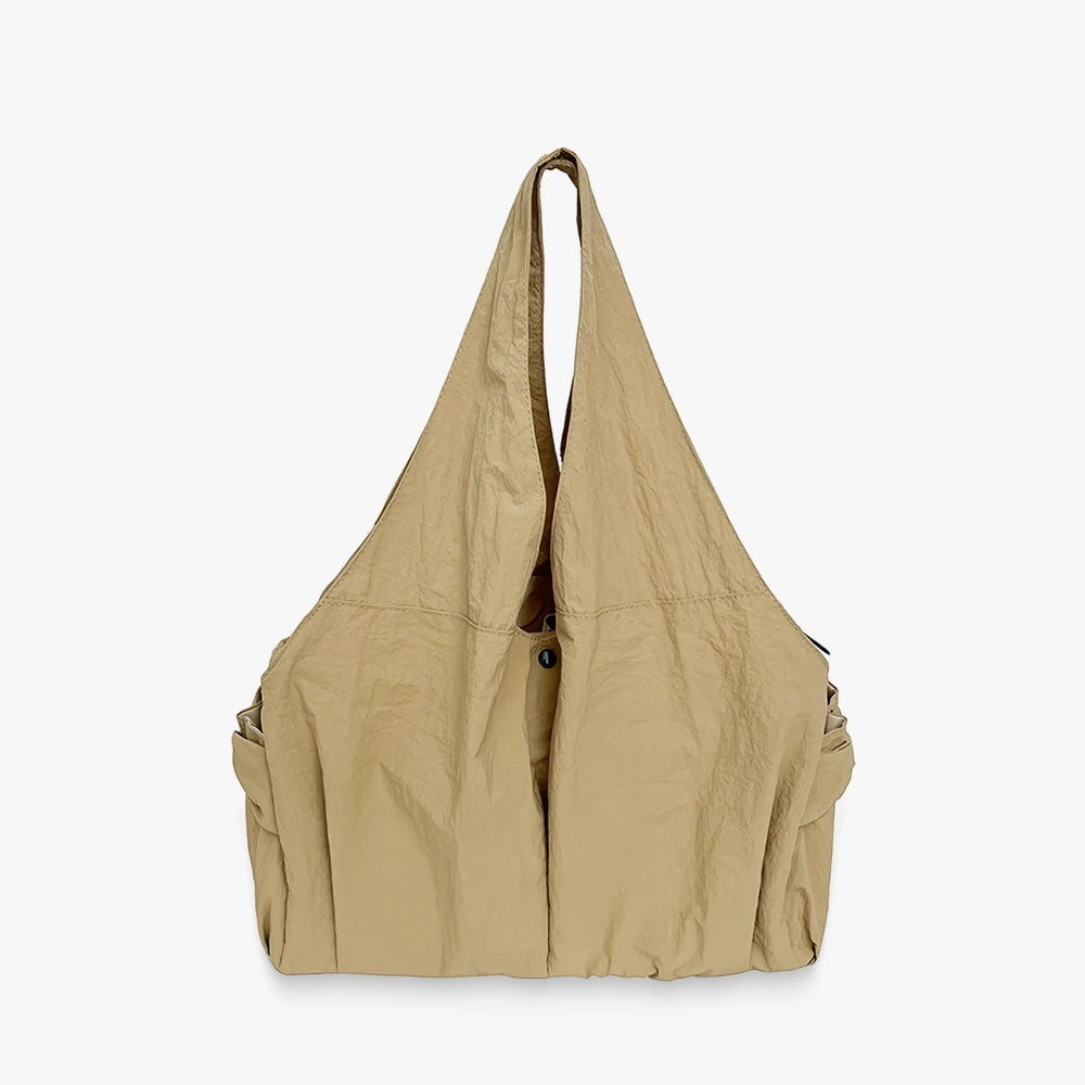 Noa crinkled nylon hobo bag with detachable crossbody strap in Khaki