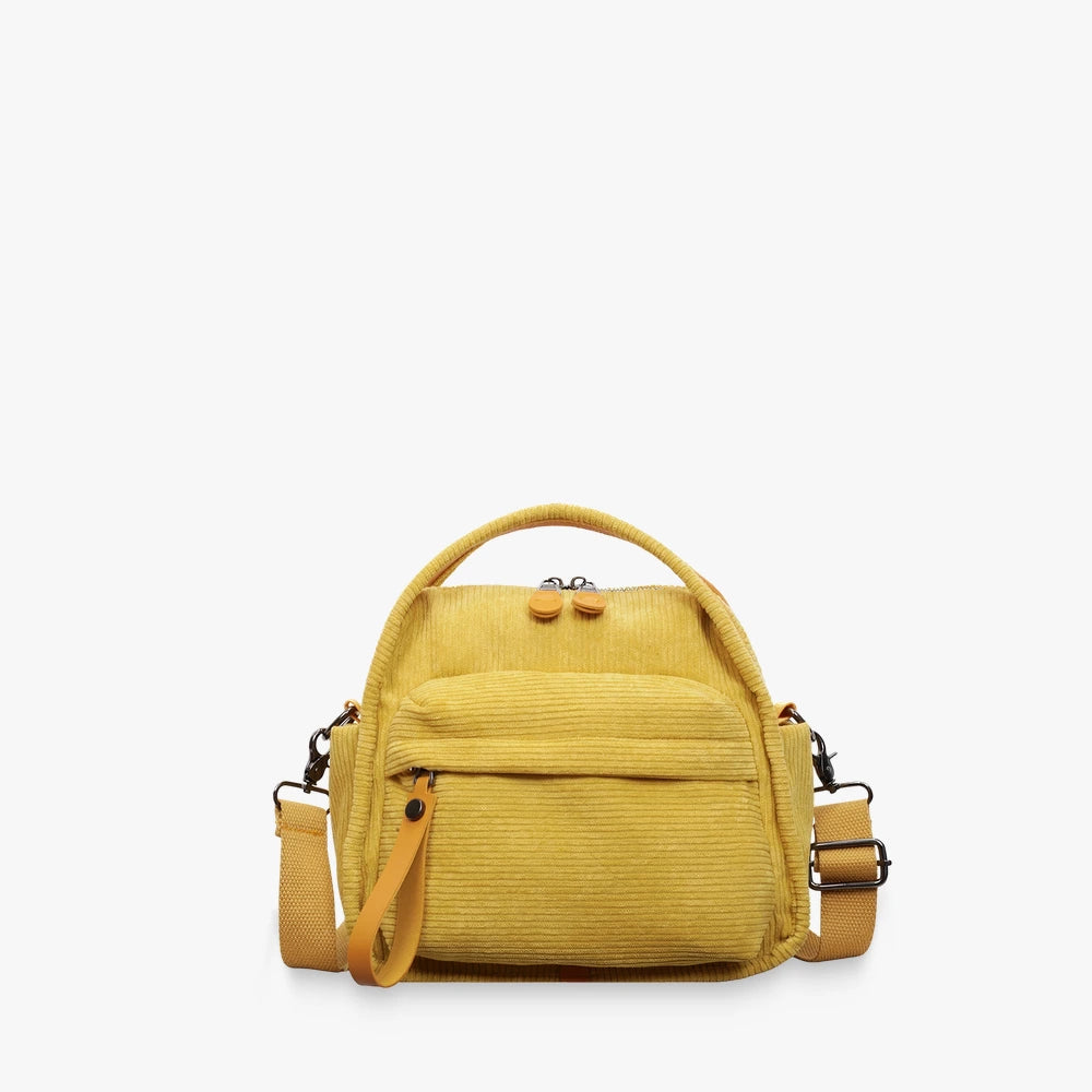 Lyona corduroy crossbody bag with front zip pocket in Yellow