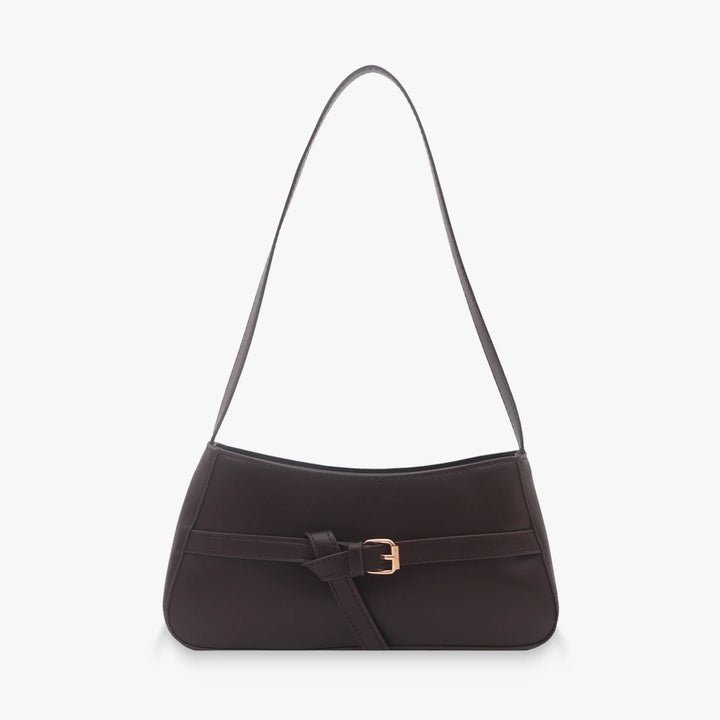 Isla vegan leather shoulder bag with knotted buckle strap in Dark Brown
