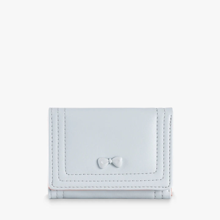Bea vegan leather trifold wallet with bow detail in Light Blue