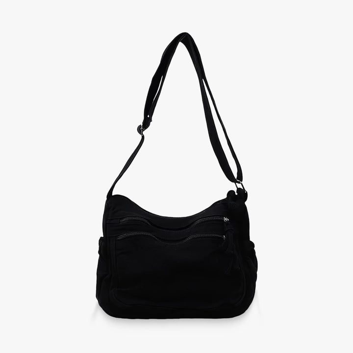 Rina washed canvas crossbody bag with front zip pockets in Black
